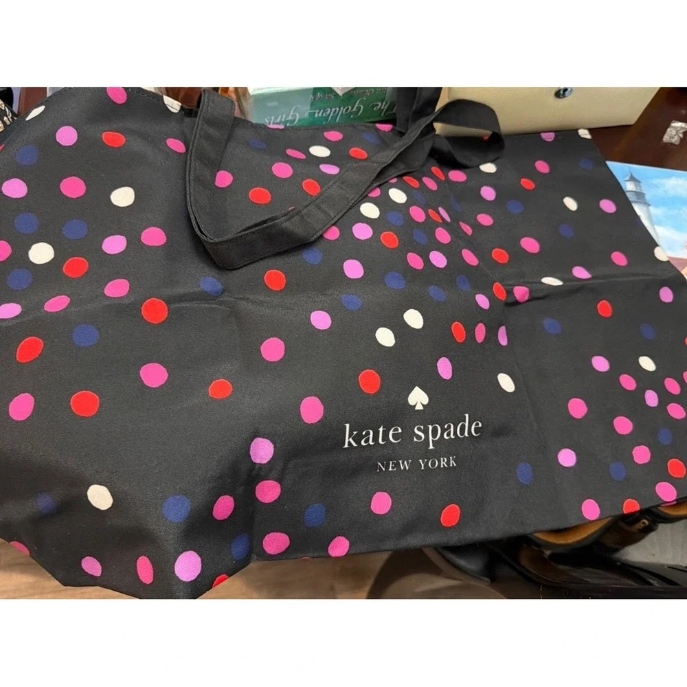 Kate Spade Confetti Black Fabric Polka Dot Shopper Tote New - Picture 1 of 6